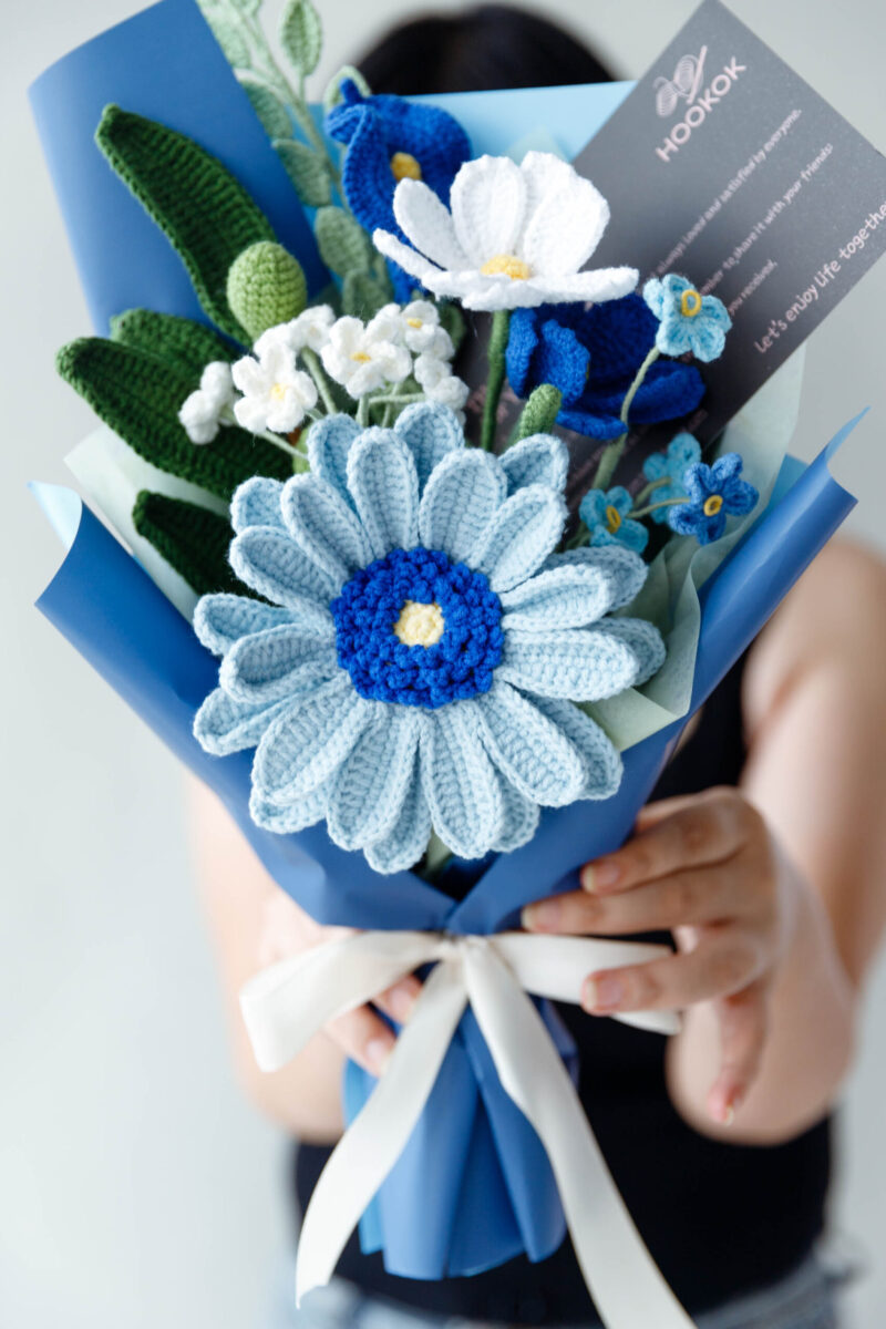 crochet blue gerbera bouquet|hookok crochet blue gerbera bouquet|hookok