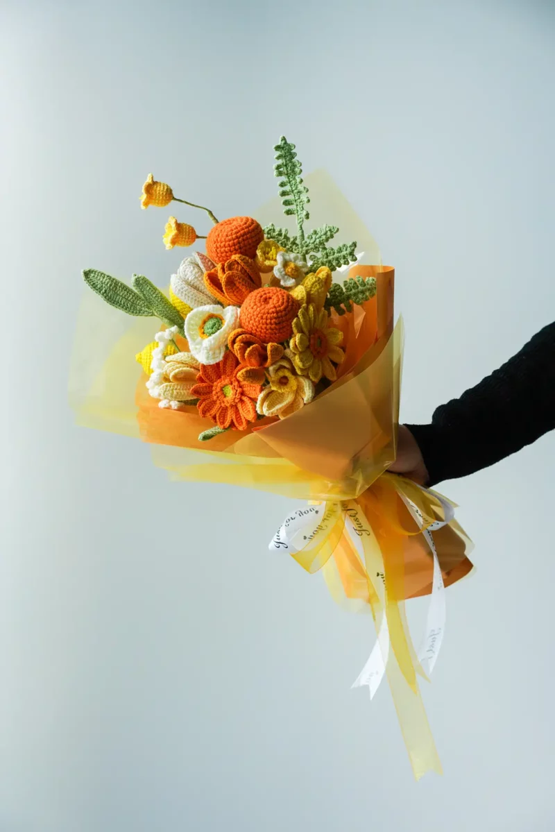 crochet bouquet golden warm sun-hookok