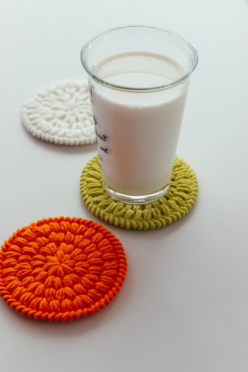 Puff Coasters Crochet Round Puff Coaster- Free Pattern - Hookok