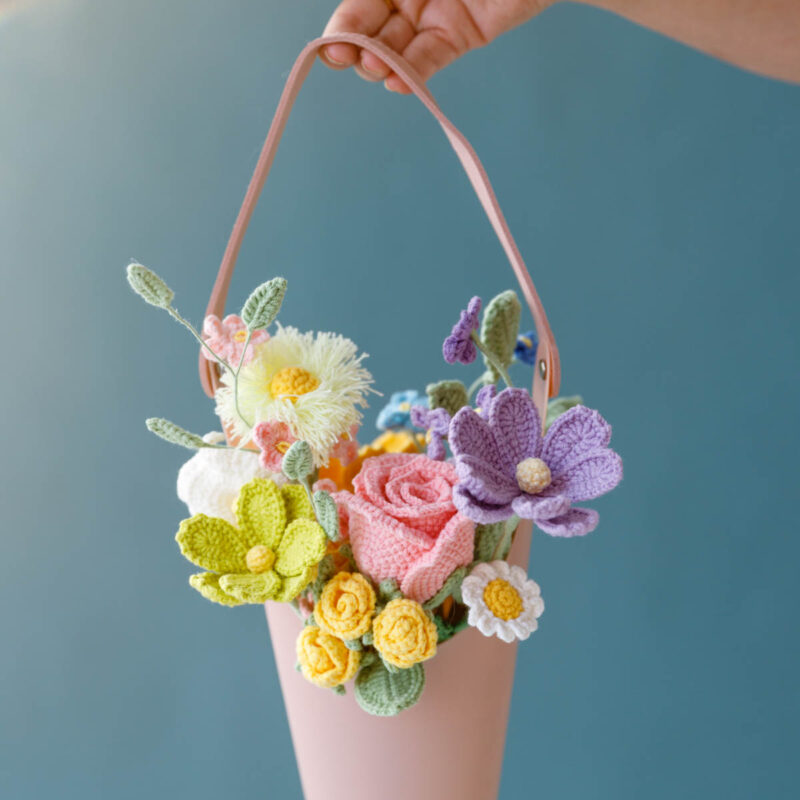 Crochet Pink Flower Basket – Hookok