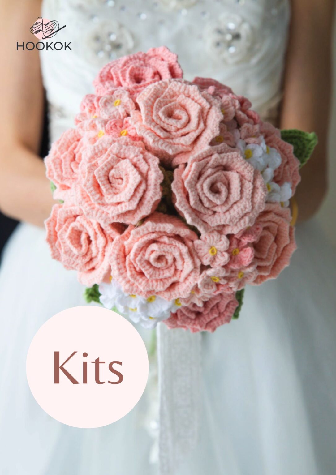 Pink Rose Wedding Bouquet Kitwith PDF pattern Hookok