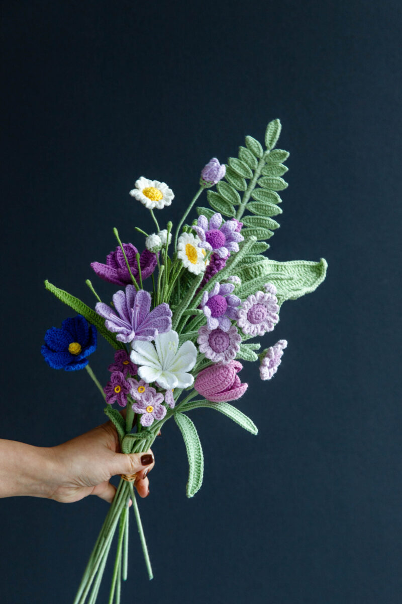 Purple Lewisia Cotyledon and Daisy Bouquet|hookok Purple Lewisia Cotyledon and Daisy Bouquet|hookok