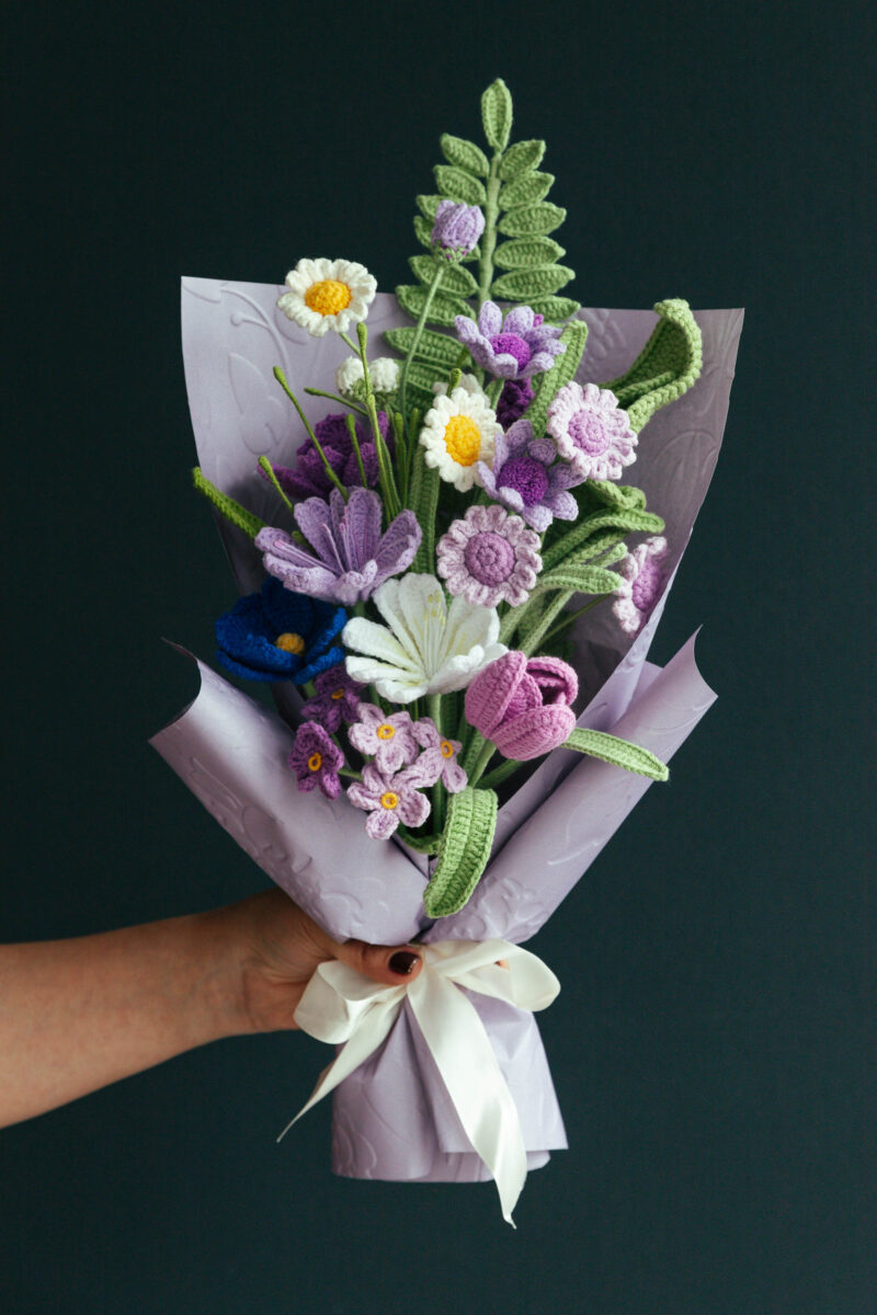 Purple Lewisia Cotyledon and Daisy Bouquet|hookok Purple Lewisia Cotyledon and Daisy Bouquet|hookok