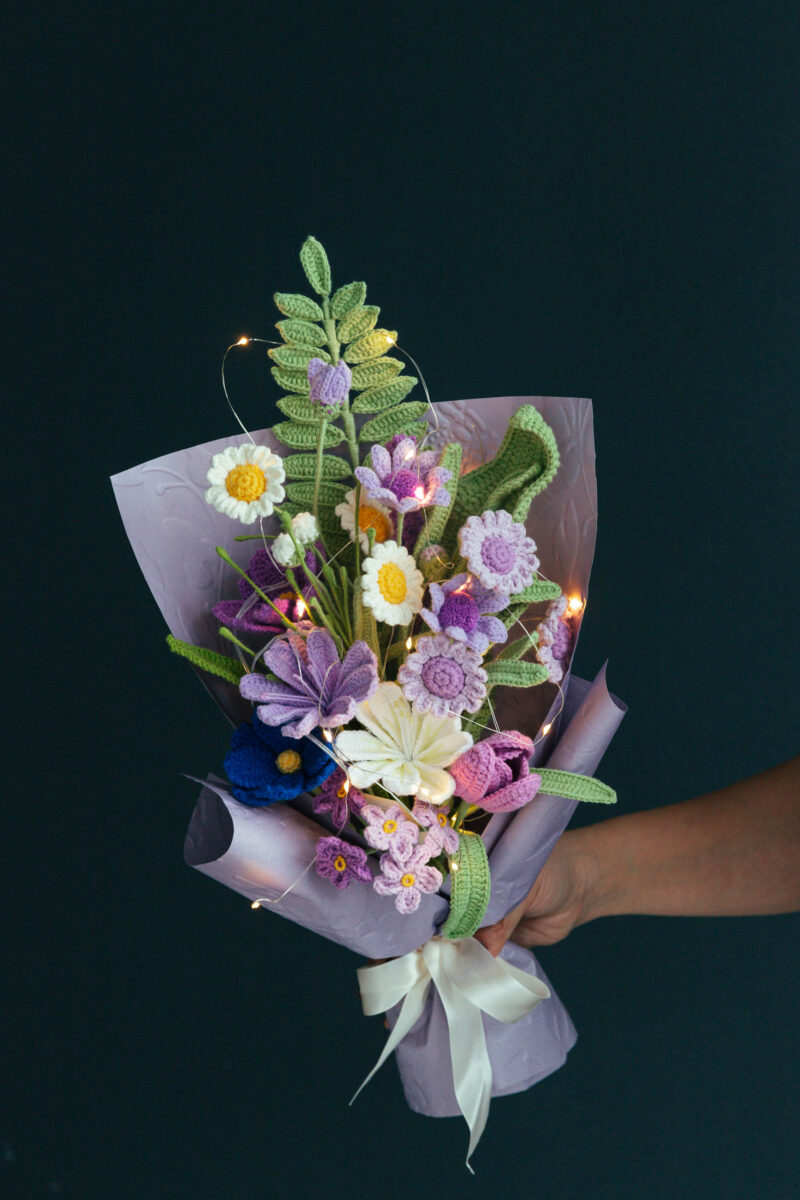 Purple Lewisia Cotyledon and Daisy Bouquet|hookok-46 Purple Lewisia Cotyledon and Daisy Bouquet|hookok