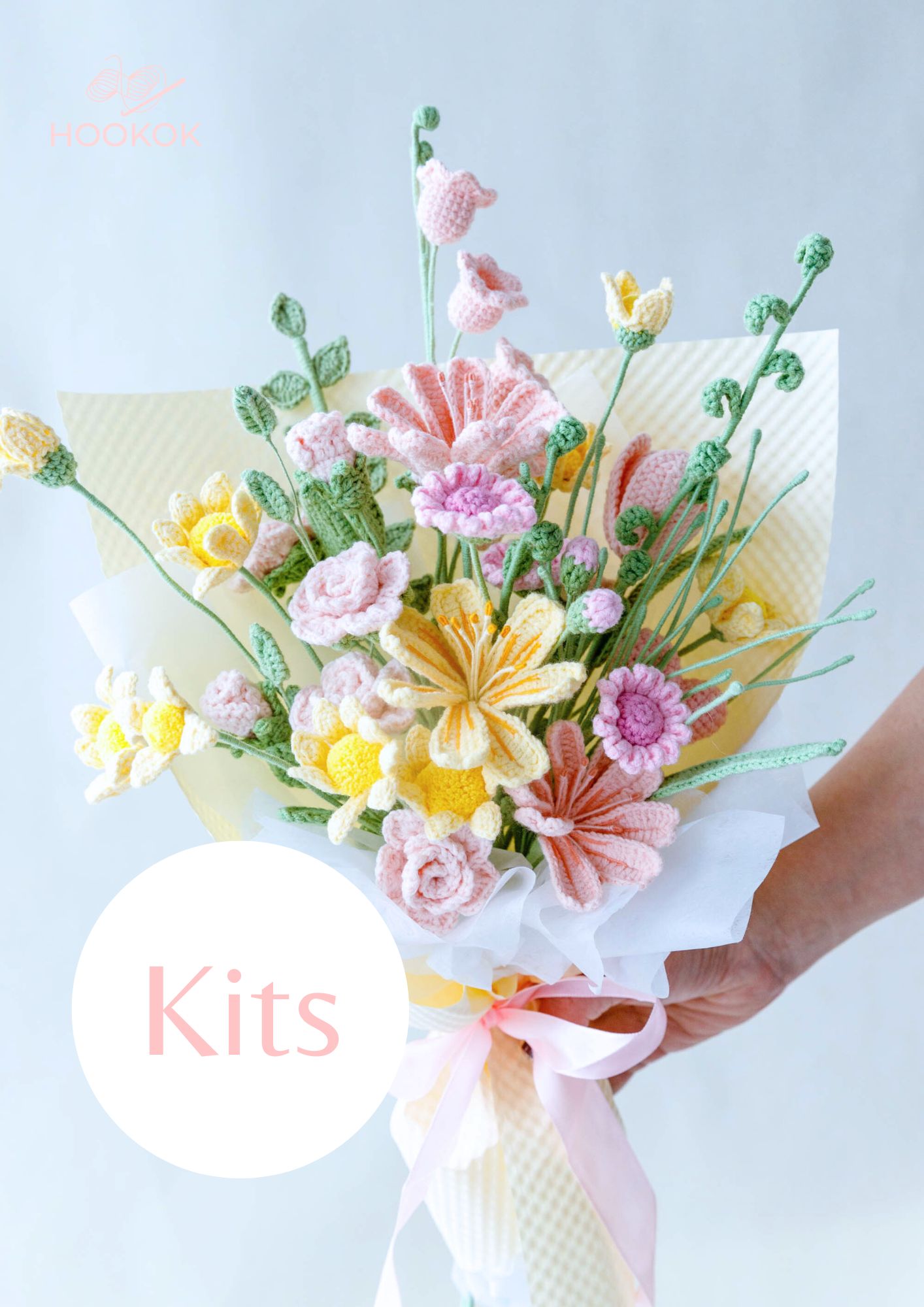 Yellow Lewisia Cotyledon and Barbie Rose Bouquet Kit – with PDF