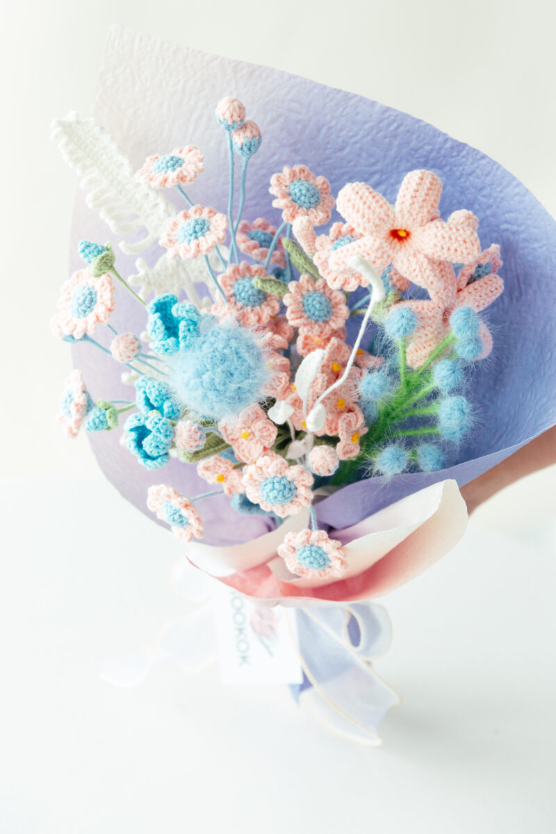Blue Pink Daisy and Hydrangea Bouquet Kit-hookok Blue Pink Daisy and Hydrangea Bouquet Kit-hookok