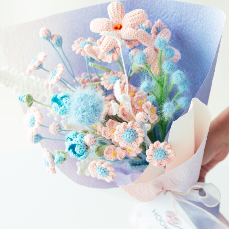 Blue Pink Daisy and Hydrangea Bouquet Kit-hookok