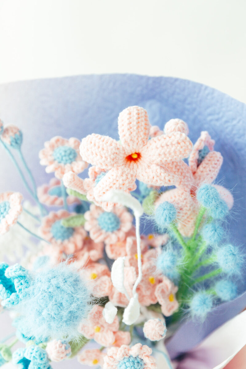 Blue Pink Daisy and Hydrangea Bouquet Kit-hookok Blue Pink Daisy and Hydrangea Bouquet Kit-hookok
