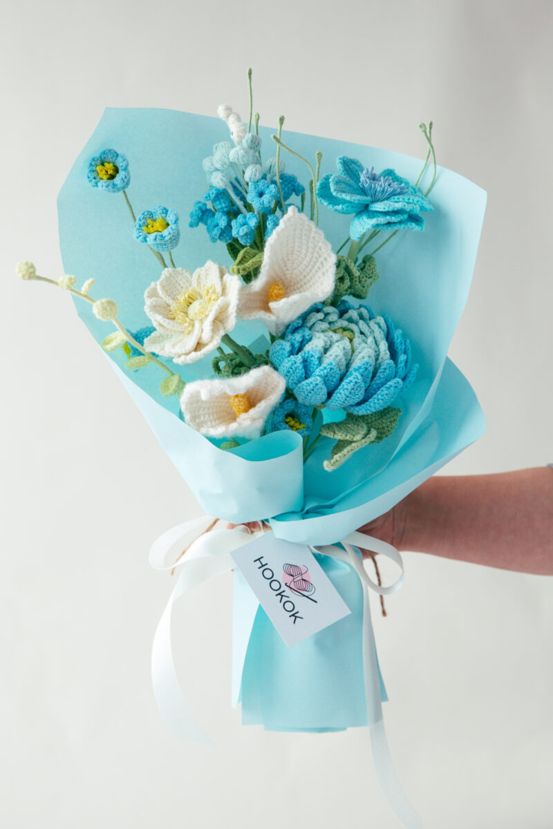 Blue Dahlia and Anemone Bouquet (9 pieces)-hookok