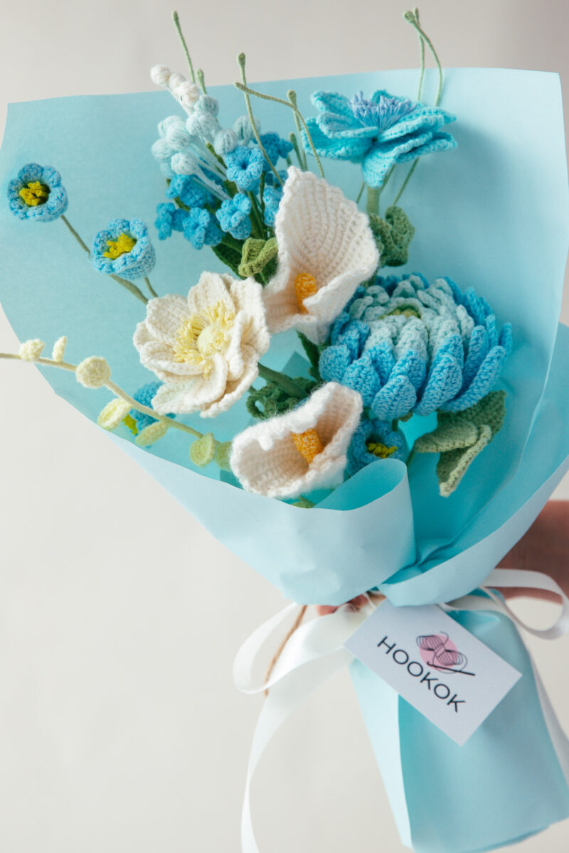 Blue Dahlia and Anemone Bouquet (9 pieces)-hookok Blue Dahlia and Anemone Bouquet (9 pieces)-hookok