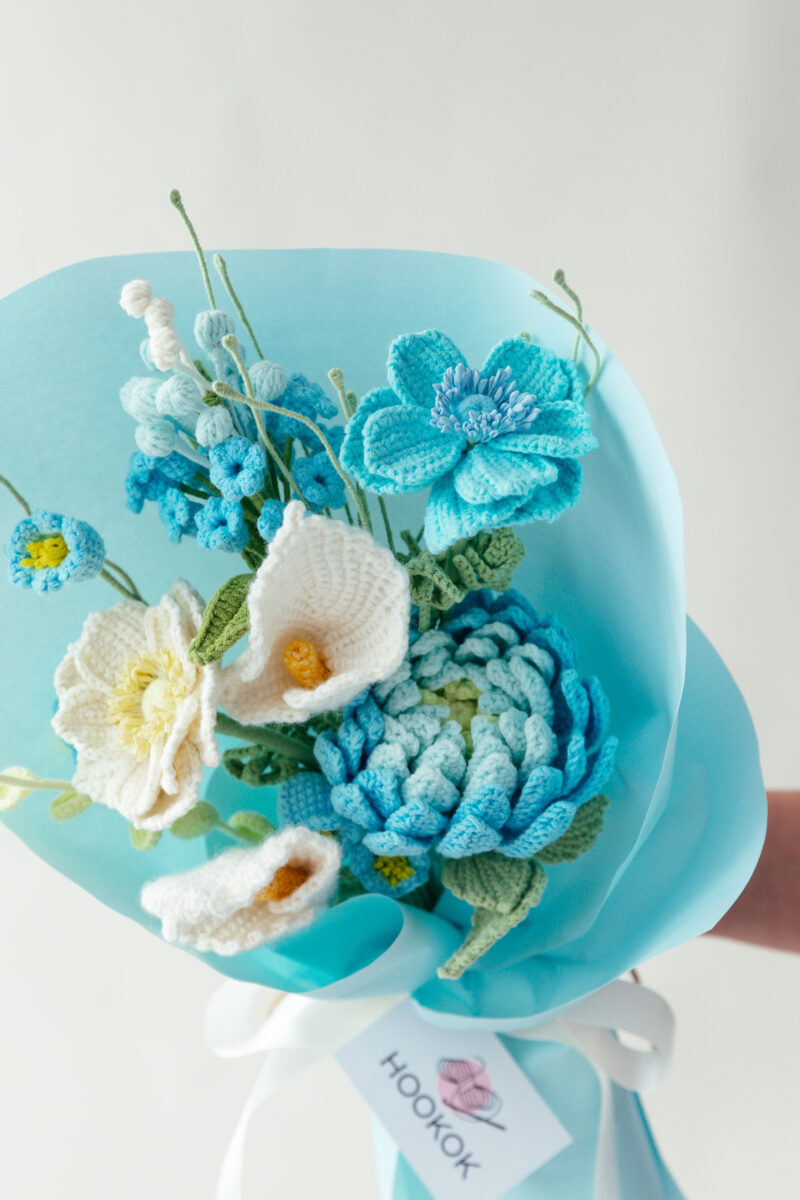 Blue Dahlia and Anemone Bouquet (9 pieces)-hookok Blue Dahlia and Anemone Bouquet (9 pieces)-hookok