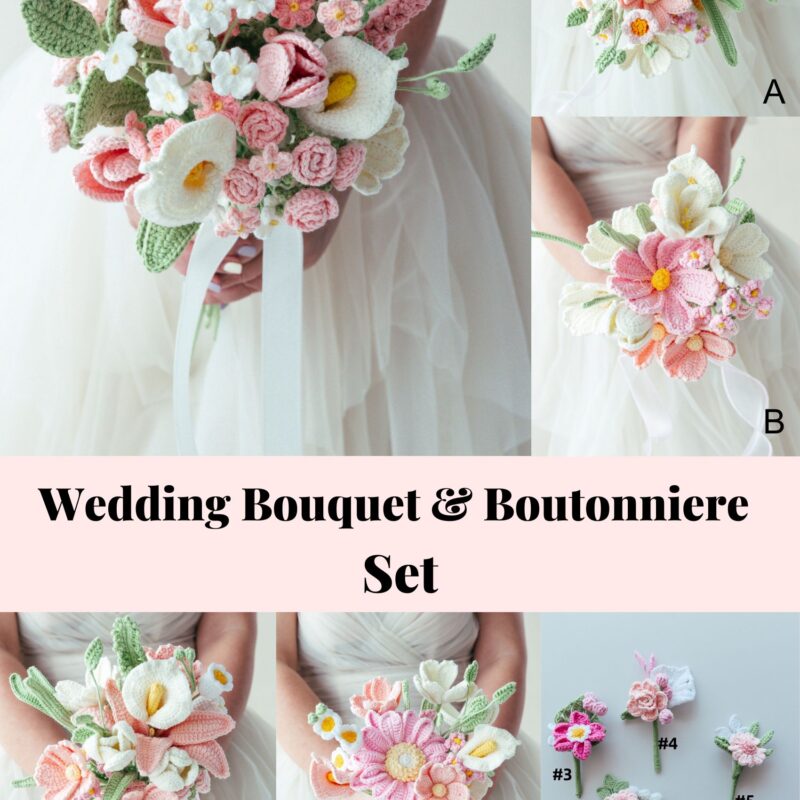 Pink Wedding Bouquet & Boutonniere Set - hookok