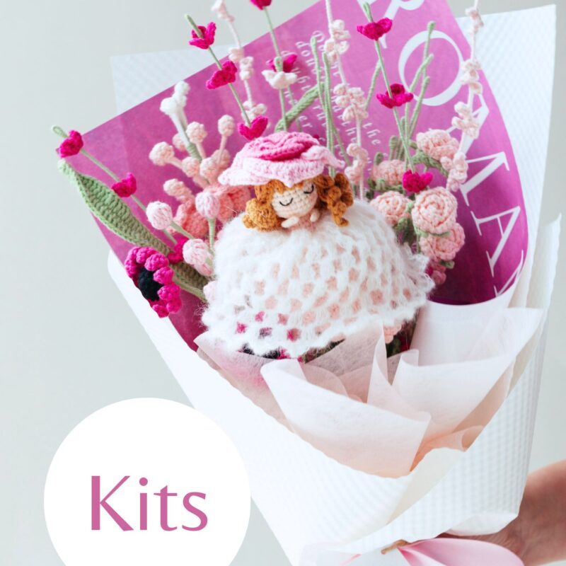 Rose Red Lace Rose Fairy and Lavender Bouquet Kit-hookok