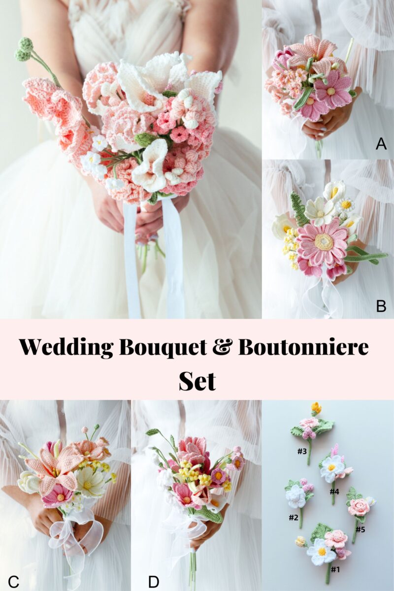 Pink Carnation and Moth Orchid Wedding Bouquet Set-hookok