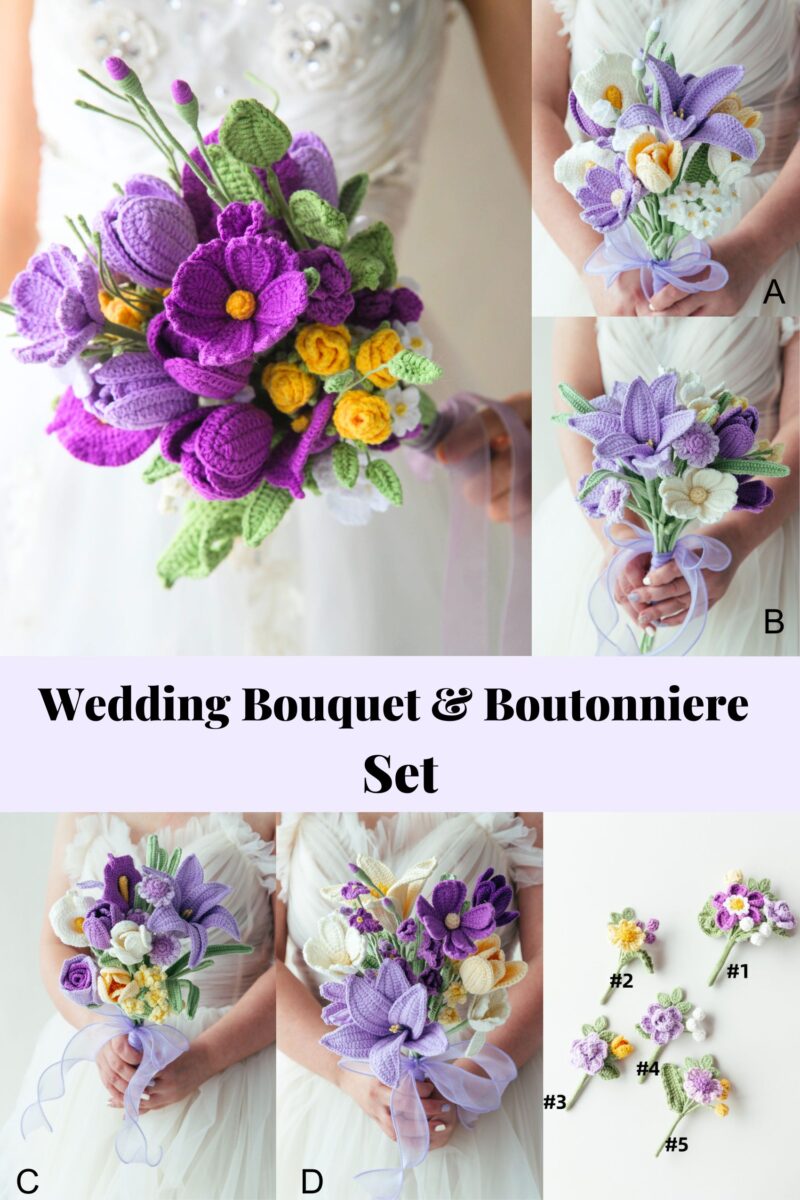 Purple Tulip Wedding Bouquet Set-hookok