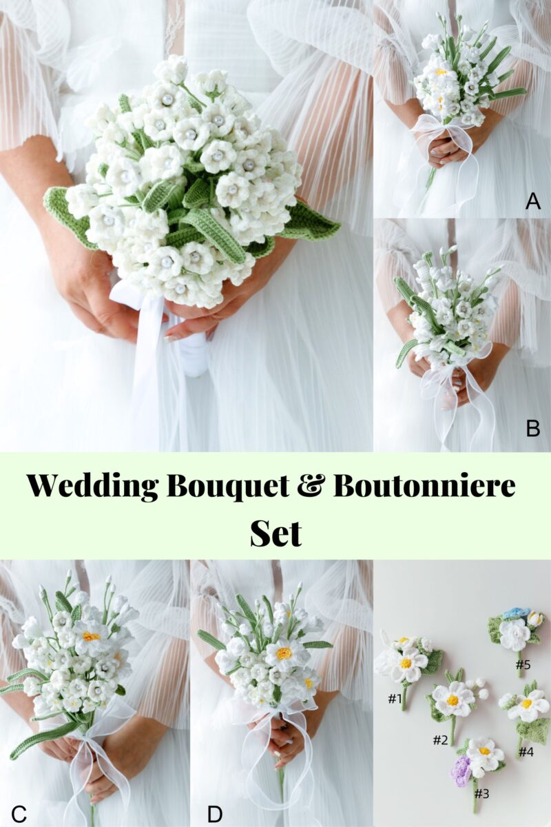 HOOKOK Bouquet – White Puff Lily of the Valley Wedding Bouquet Set