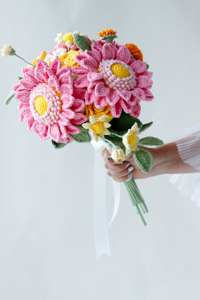 Pink Sunflower Wedding Bouquet Kit-hookok