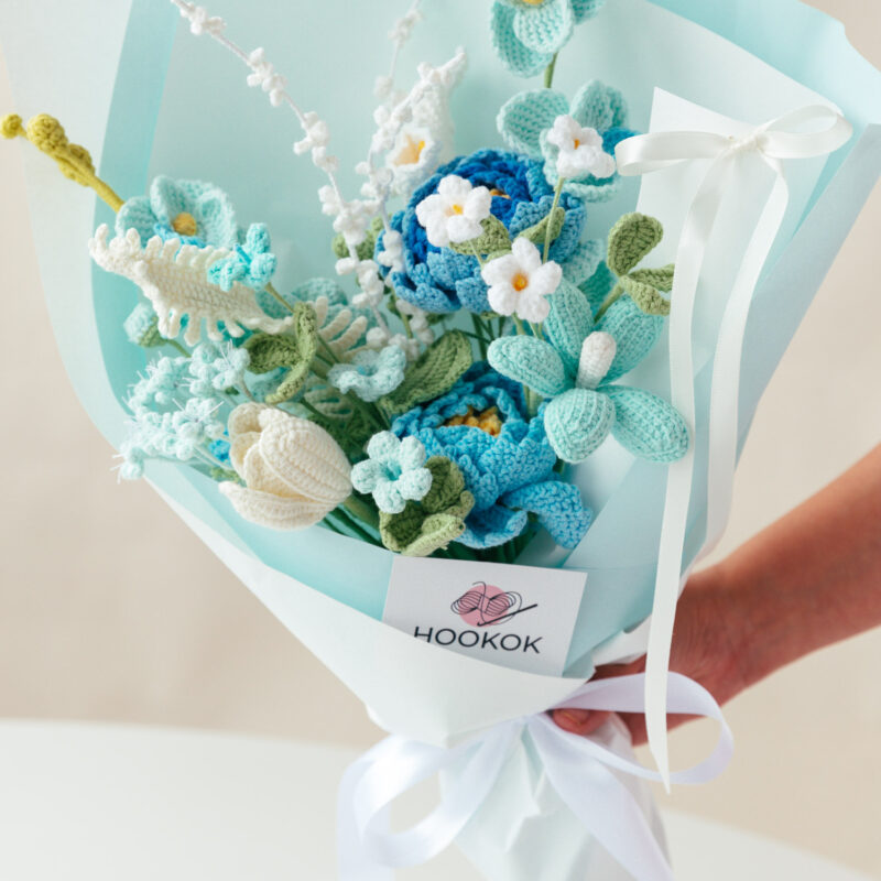 HOOKOK Bouquet – Blue Peony and Wood Sorrel Flower Bouquet (13 pieces)