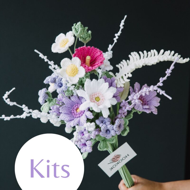 Purple White Gerbera Daisy Bouquet Kit-HOOKOK
