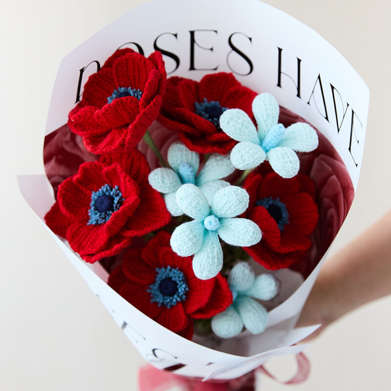 HOOKOK Bouquet - Red Anemone and Plumeria Flower Bouquet (9 pieces)