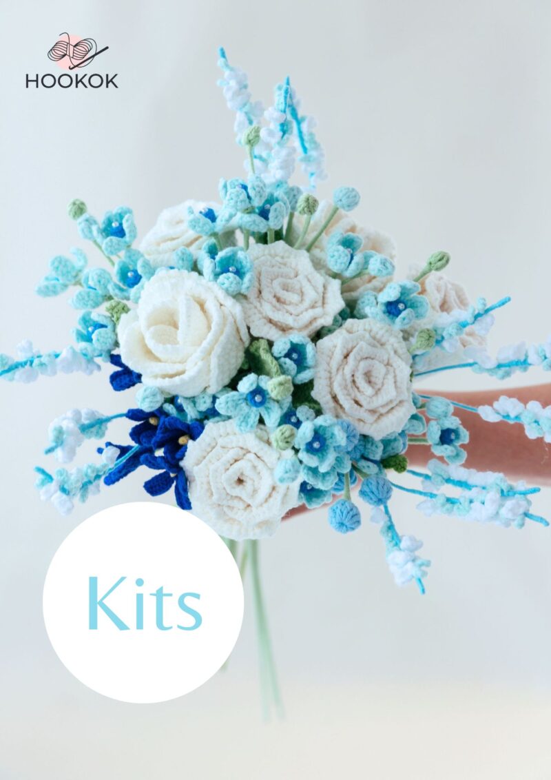 Blue and White Rose Wedding Bouquet Kit-hookok