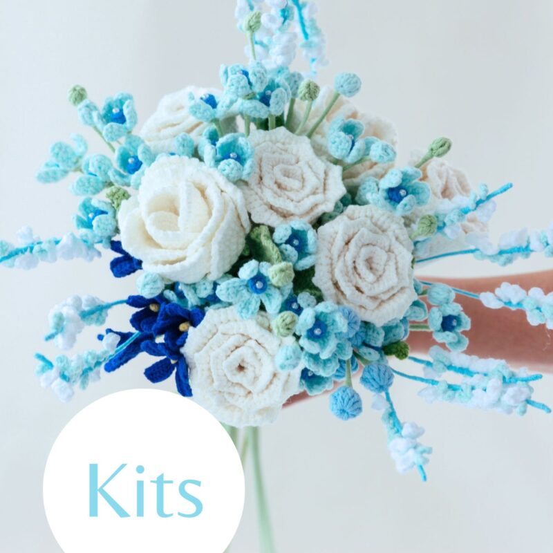 Blue and White Rose Wedding Bouquet Kit-hookok