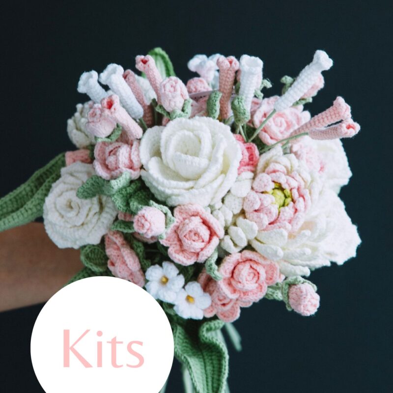 White Dahlia and Rose Wedding Bouquet Kit-HOOKOK