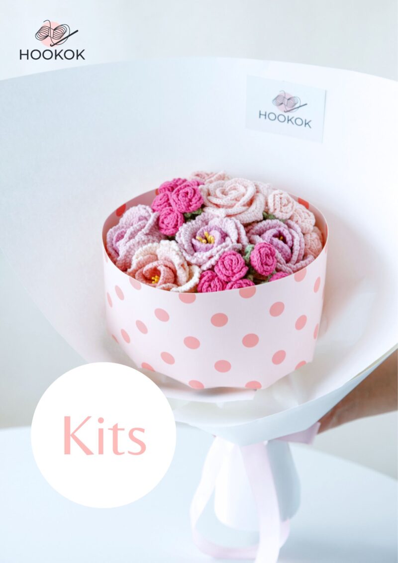 Crochet Rose Birthday Cake Bouquet Kit-hookok