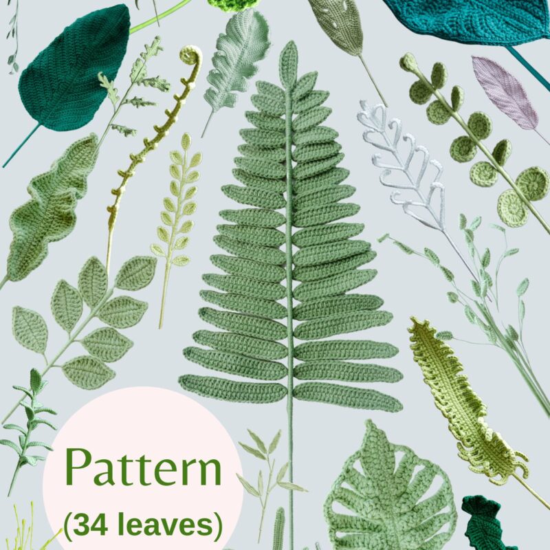 PDF Pattern – 34 Crochet Leaf Patterns Collection-HOOKOK