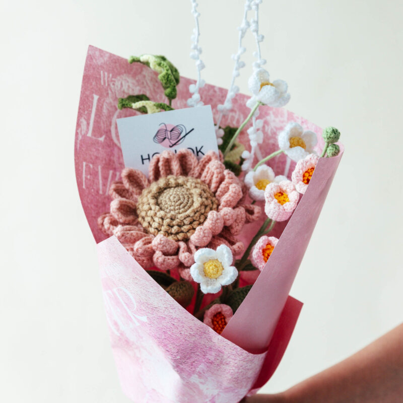 Pink Sunflower and Afghan Flower Bouquet-HOOKOK