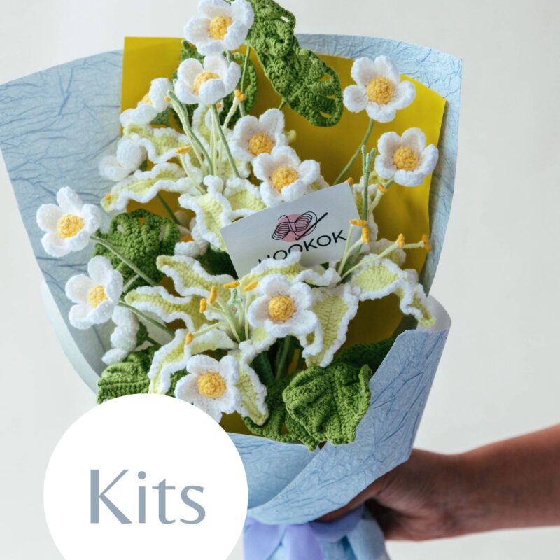 Creamy Yellow Flame Lily and Afghan Flower Bouquet Kit-HOOKOK