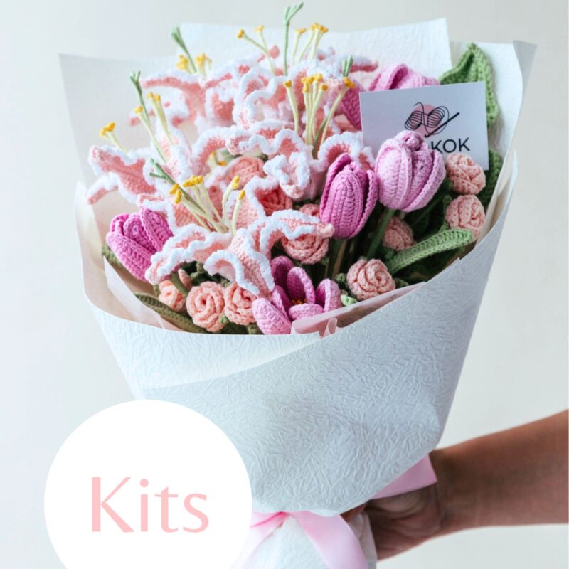 Pink Flame Lily and Rose Bouquet Kit-HOOKOK