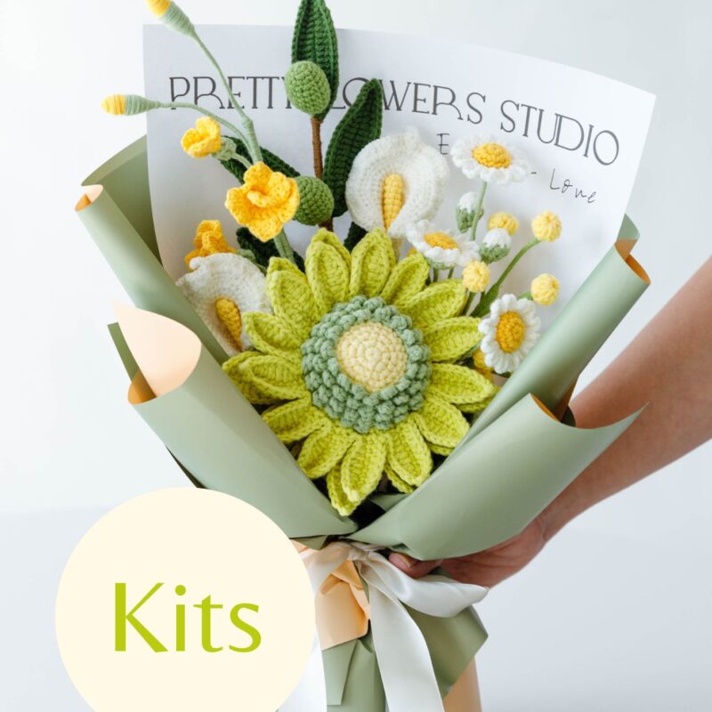 Green Sunflower and Freesia Bouquet Kit-hookok