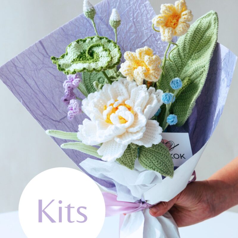 White Garden Peony Bouquet Kit-hookok