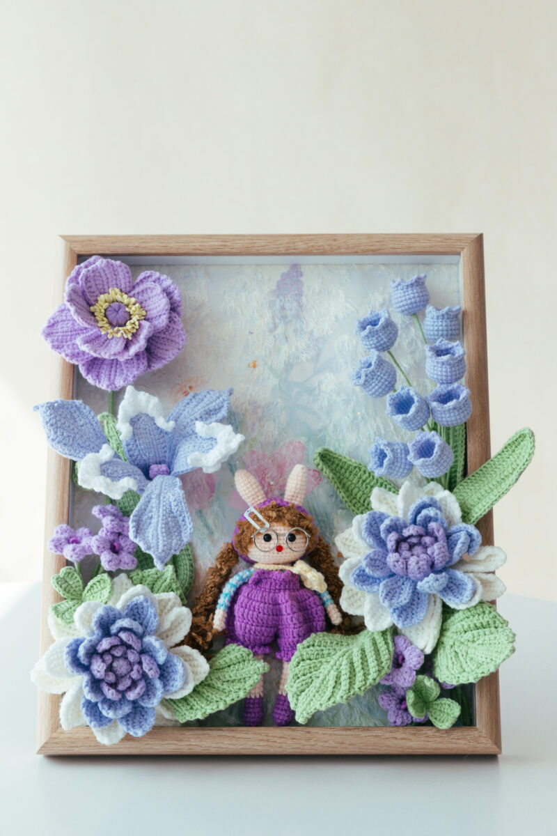 Handmade Crochet Flower Garden Shadow Box -5