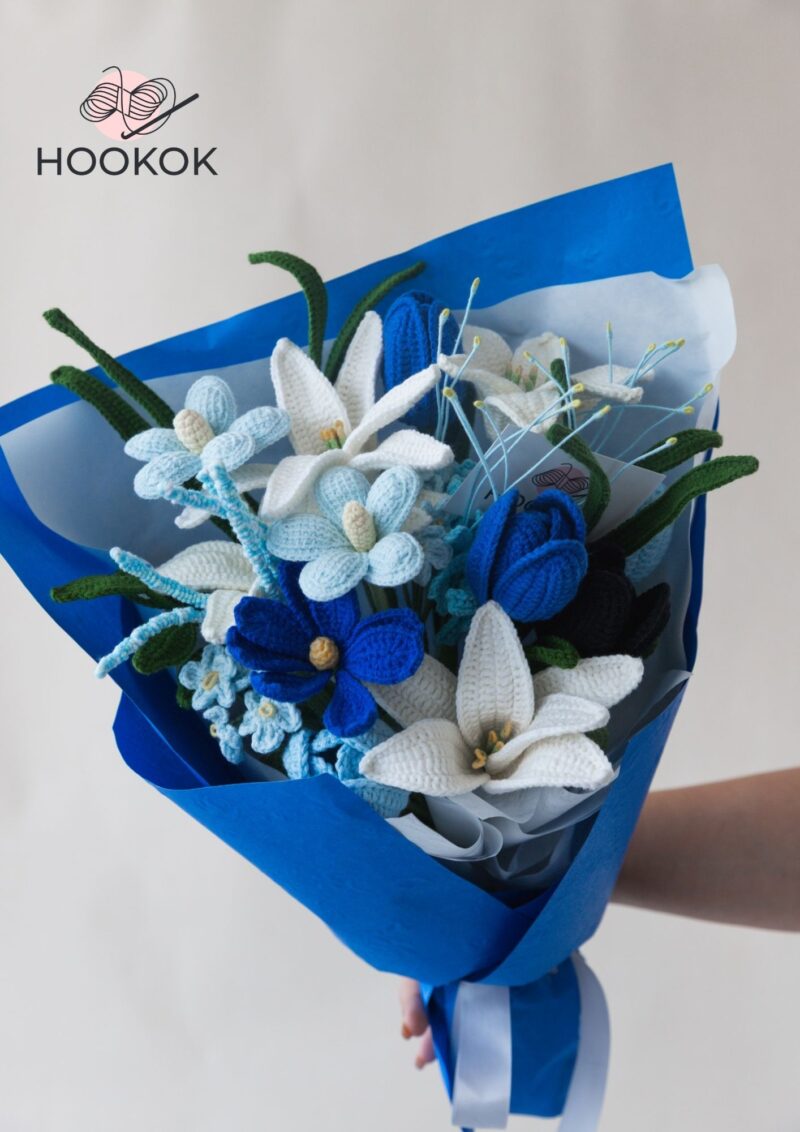 Crochet Lily and tulip big bouquet for men thumb