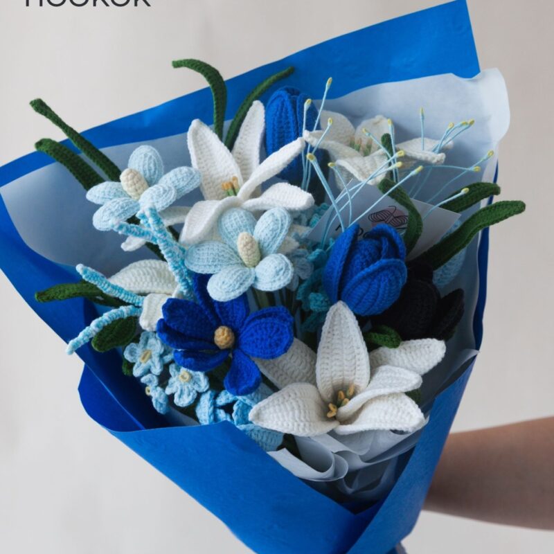 HOOKOK Crochet Lily and Tulip Bouquet for Man  (19 Pieces)