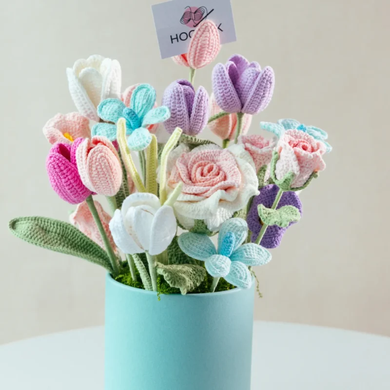 HOOKOK Hug Bucket – Crochet Thai Rose and tulip Hug Bucket (23 pieces)